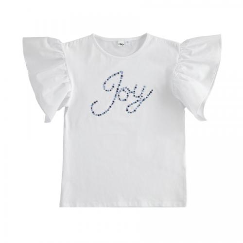 ”Joy”スタッズのフリルスリーブTシャツ